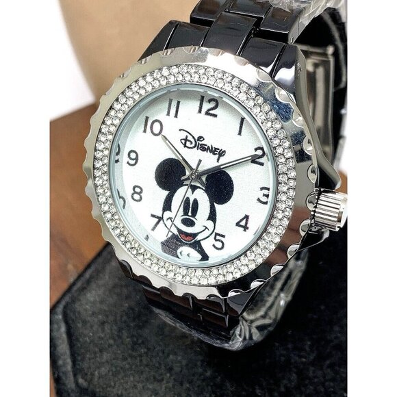 Disney Mickey Mouse Women\'s Watch W000501 Black Quartz White Dial Gemmed Bezel main image 4